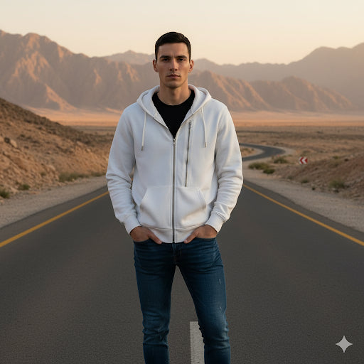 Light Weight Hooded Zipper- White