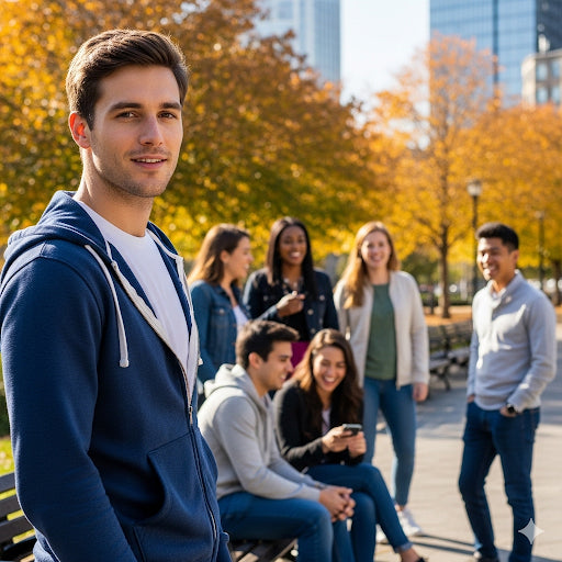 Light Weight Hooded Zipper- Navy Blue