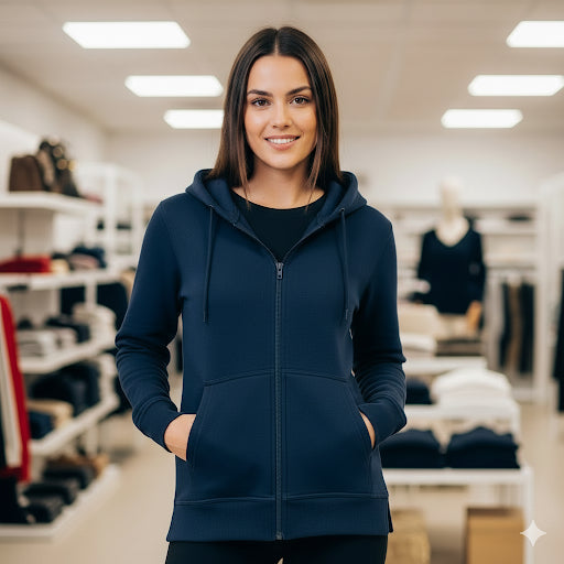 Light Weight Hooded Zipper- Navy Blue