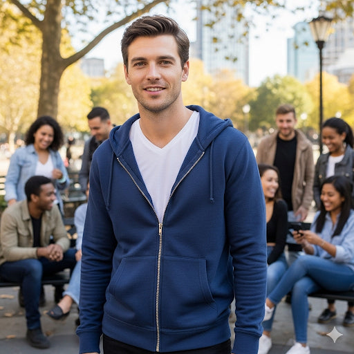 Light Weight Hooded Zipper- Navy Blue