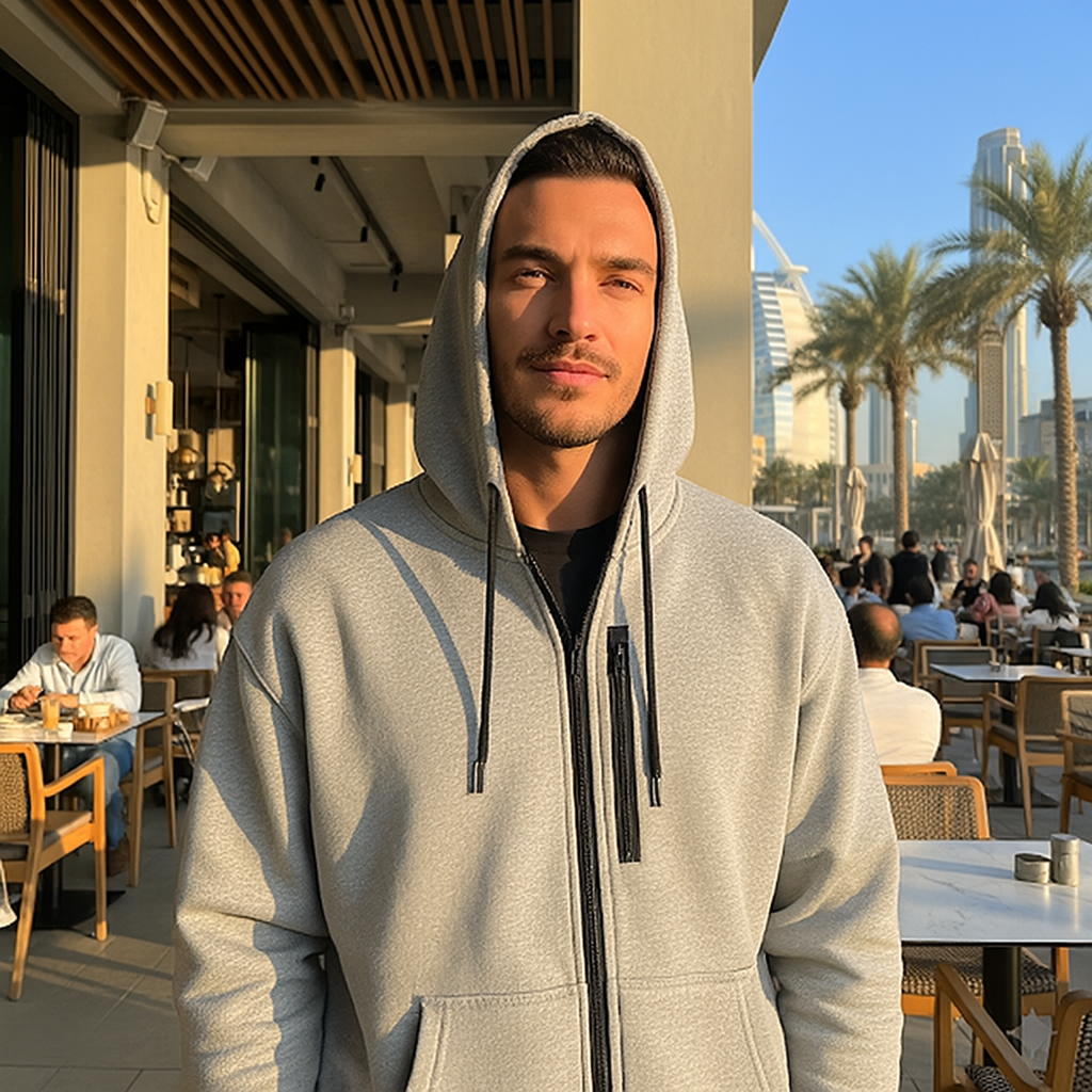 Light Weight Hooded Zipper- Silver